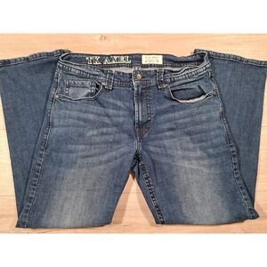 TK Axel Mens Slim Bootcut Jeans Medium Wash Denim Blue 34x30 Embroidered Pockets